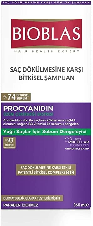 BIOBLAS Saç Dökülmesine ve Yağlanmaya Karşı Şampuan (Procyanidin) (360 ml)
